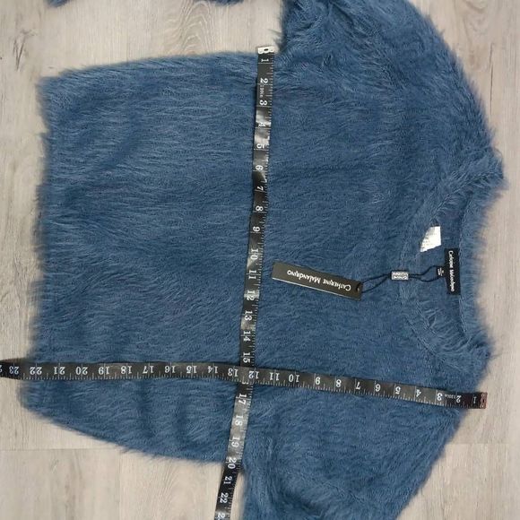 NWT Catherine Maladrino Blue Long Sleeve Crew Neck Sweater Size Medium - Picture 8 of 8